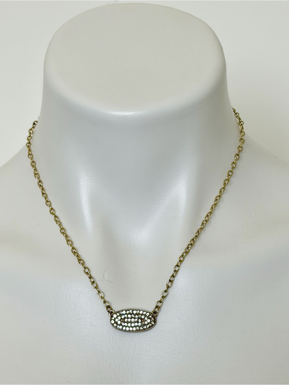 Women’s Gold Tone Crystal Oval Pendant Necklace